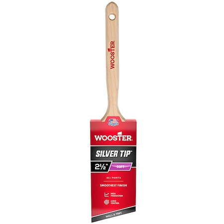Wooster 2-1/2" Angle Sash Soft, Silver CT Polyester Bristle, Paint Brush, Wood Handle 5221